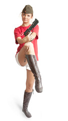 The girl with a pistol and garrison cap