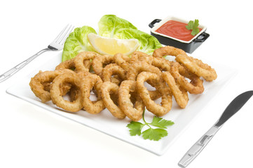 Fried calamari close up