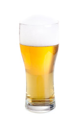 Fresh beer in a glass isolated on white.
