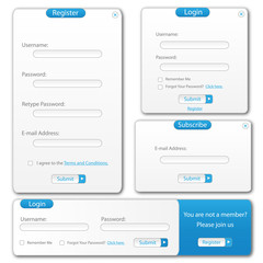 Blue and white web template forms.