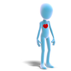 symbolic 3d male toon character has a heart. 3D rendering with c