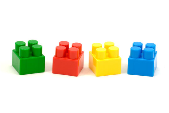 colorful plastic toy bricks ,isolated on white background