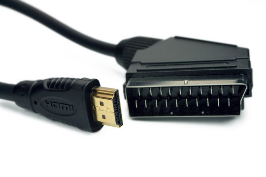 Foto Stock HDMI and SCART connector | Adobe Stock