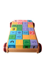 childrens play letter blocks in toy cart