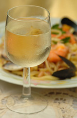 Glass of white chilled wine