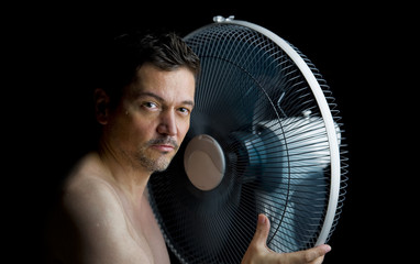 man with fan