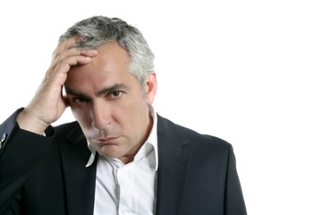 gray hair sad worried senior businessman expertise