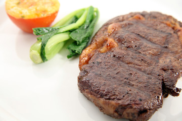 sirloin steak with caisin vegetable