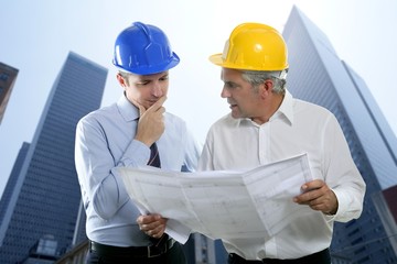 engineer architect two expertise team plan hardhat