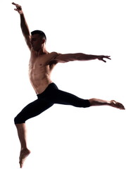 Fototapeta na wymiar Man dancer gymnastic jump