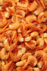 Red prawns in a seafood market