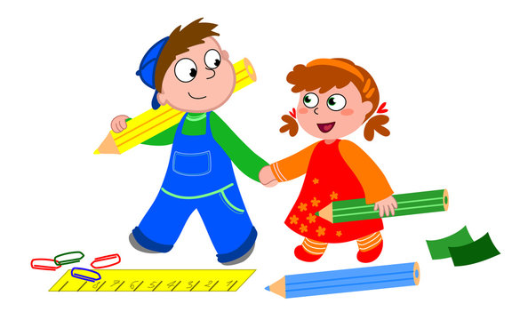 Bambini con matite e righello
