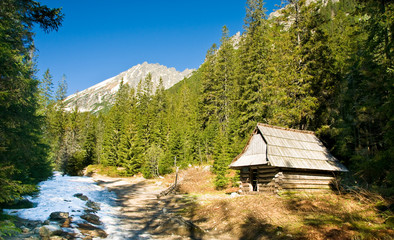 Small cottage in polish Tatra mountains in Roztoka valley