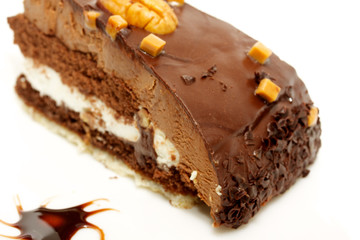 cake truffle with black chocolate sauce