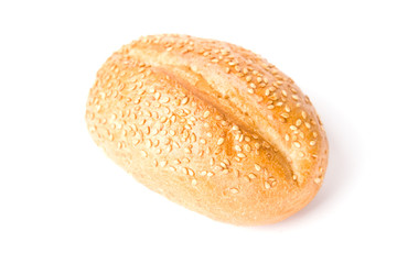 French bun with grains isolated on white.
