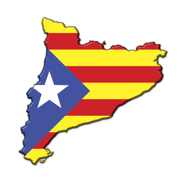 Silueta Cataluña en relieve con colores bandera independentista