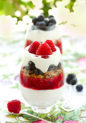 raspberry and blueberry parfait