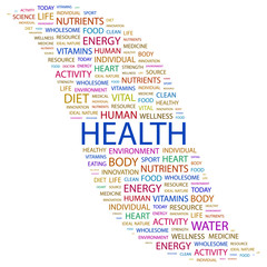 HEALTH. Collage with association terms on white background.