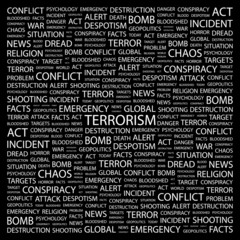 TERRORISM. Illustration with different association terms.