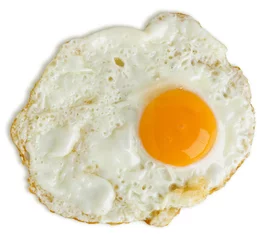 Cercles muraux Oeufs sur le plat Greasy fried egg on white background