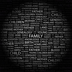 FAMILY. Word collage on black background.