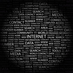 INTERNET. Collage with association terms on black background.