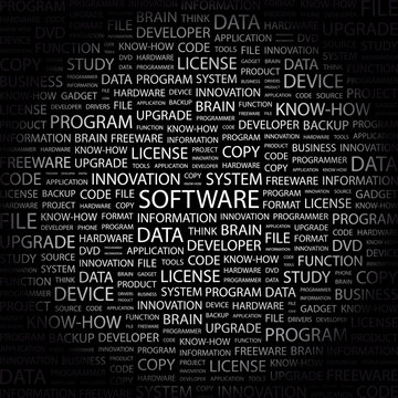 SOFTWARE. Word collage on black background.
