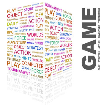 GAME. Word collage on white background.