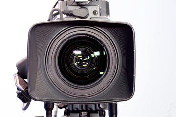 Professional video lens isolated on white background - obrazy, fototapety, plakaty