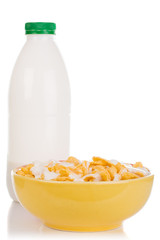 corn flakes in plate isolated on white background