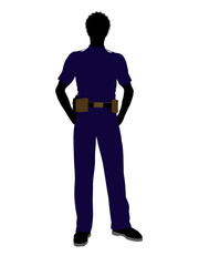 Fototapeta na wymiar African American Male Police Officer Art Illustration Silhouette