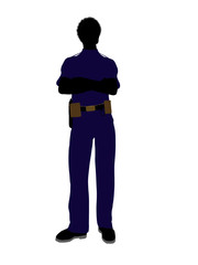 African American Male Police Officer Art Illustration Silhouette