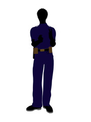 African American Male Police Officer Art Illustration Silhouette