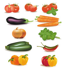 Big colorful group of vegetables. Photo-realistic vector.