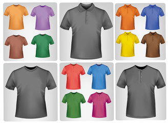 Black and colored polo shirts. Photo-realistic vector.