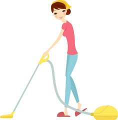 illustration of isolated woman using vacuum cleaner