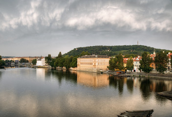 Fototapeta na wymiar View from Charles bridge on river Vltava in Prague