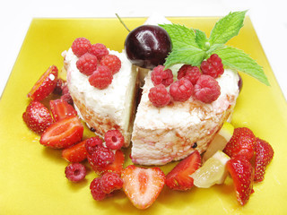 strawberry fruit dessert with raspberry
