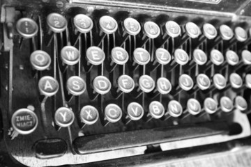 Keyboard of a vintage typewriter in close up