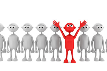 Obraz premium one red man stand out from the crowd. leader concept