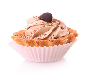 sweet cake with chocolate isolated on white.