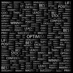 Fototapeta premium OPTIMISM. Word collage with different association terms.