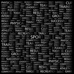 SPORT. Word collage on black background.