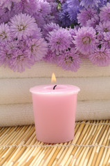 Obraz na płótnie Canvas Bouquet pink Flower and towel