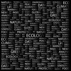ECOLOGY. Word collage on black background. Vector illustration.