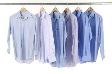 Close-up rack shirts isolated on white