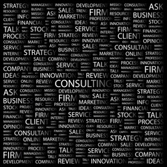 CONSULTING. Word collage on black background.