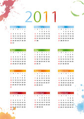 Calendar 2011, vector with ink splashes