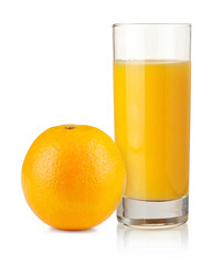 Orange juice in highball glass and orange