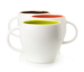 Three color coffee cups